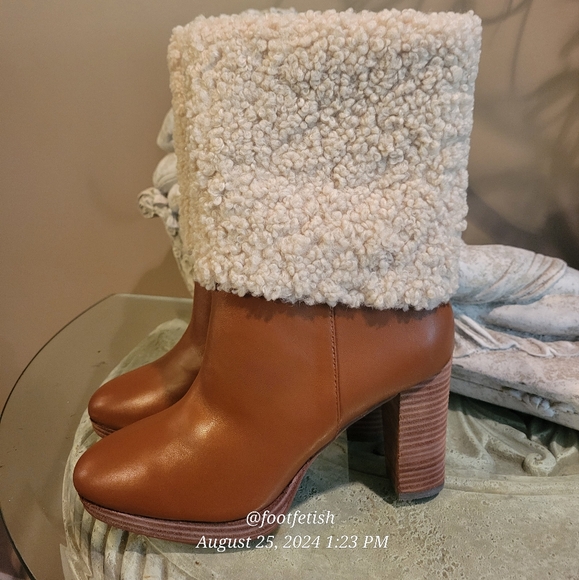 Charles David Nella Faux Shearling & Leather Booties Heeled Designer Boots #4 - Picture 6 of 16